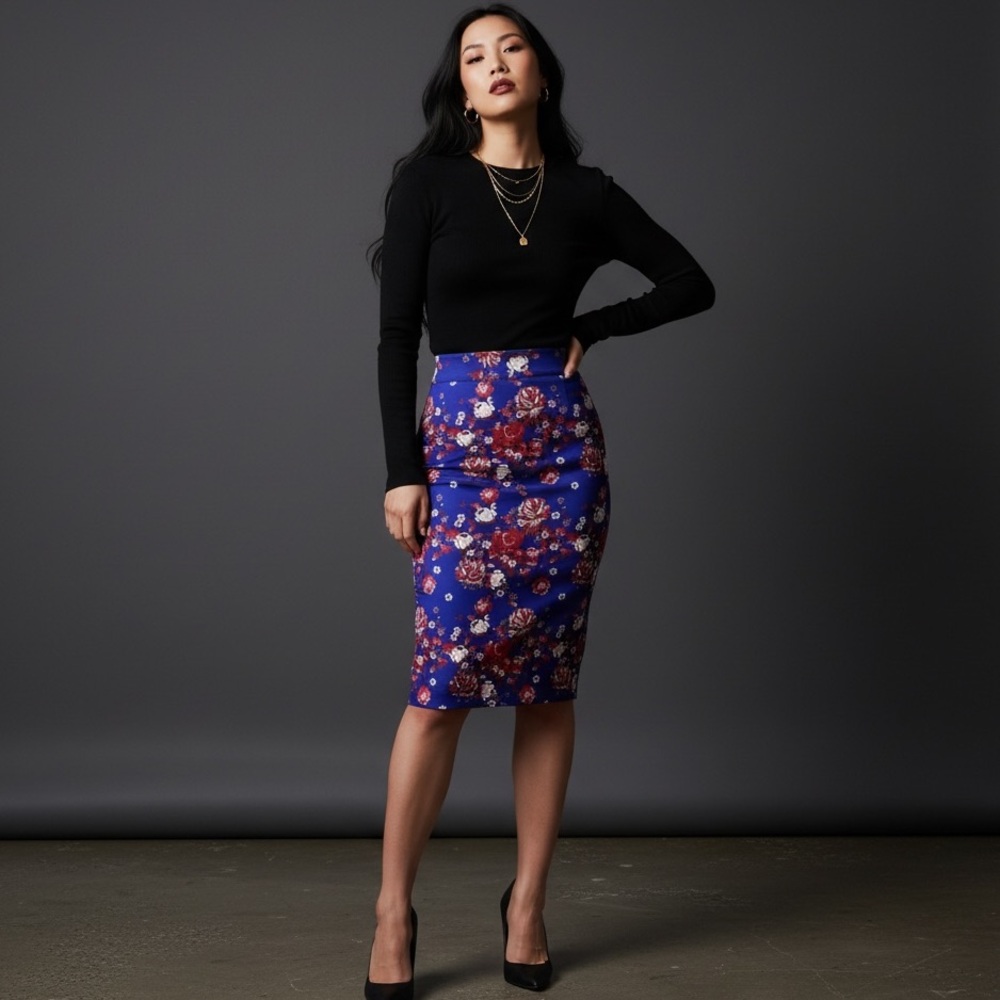 🦋 Boulee Rose Print Monica Pencil Skirt - Picture 5 of 14